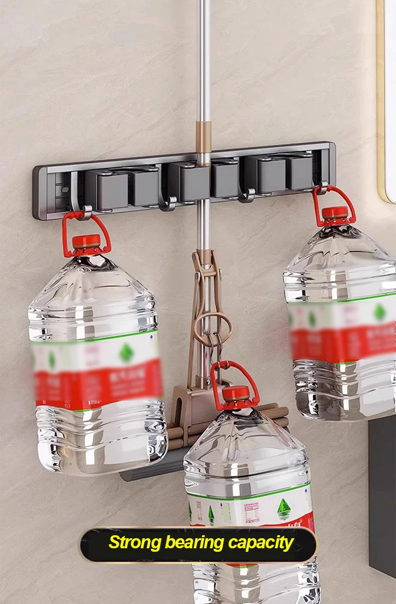 Mop and Broom Organizer Mop Holder Rack Mop Holder Wall Mounted Strong Broom Mop Holder Self With 5 Hooks Organizers Hang Broom