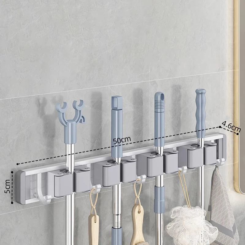 Mop and Broom Organizer Mop Holder Rack Mop Holder Wall Mounted Strong Broom Mop Holder Self With 5 Hooks Organizers Hang Broom