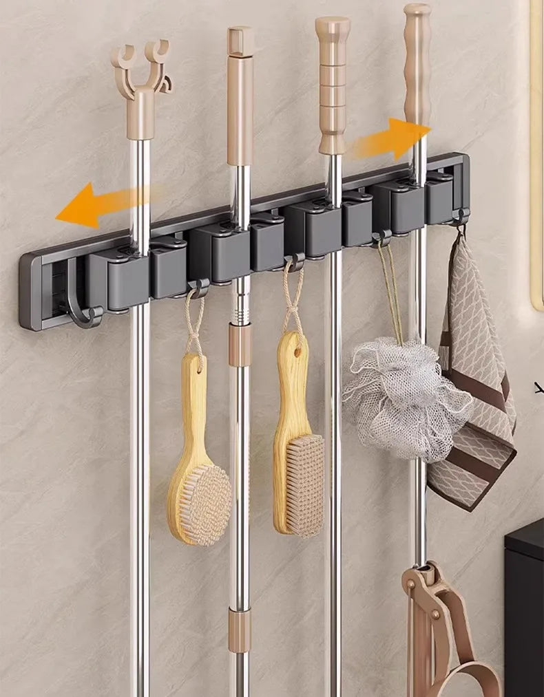 Mop and Broom Organizer Mop Holder Rack Mop Holder Wall Mounted Strong Broom Mop Holder Self With 5 Hooks Organizers Hang Broom