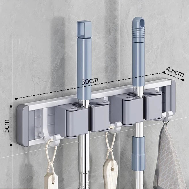 Mop and Broom Organizer Mop Holder Rack Mop Holder Wall Mounted Strong Broom Mop Holder Self With 5 Hooks Organizers Hang Broom